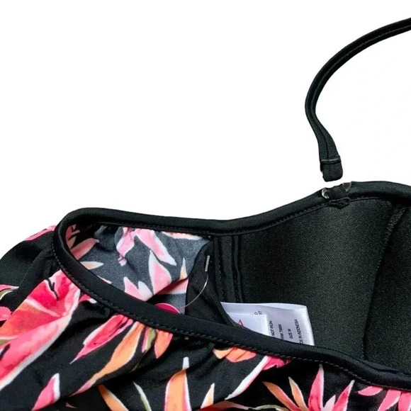 Hula Honey Paradise Flounce Floral Swim Top Black Pink Tropical - Picture 5 of 7